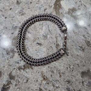 Sterling‎ Silver .925 Bracelet Woven Herringbone Style Chain Italy Marked AJ